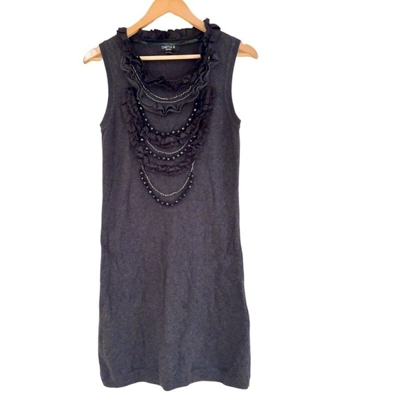 Chetta B  detailed front sweater knit dress charcoal grey - Picture 1 of 10